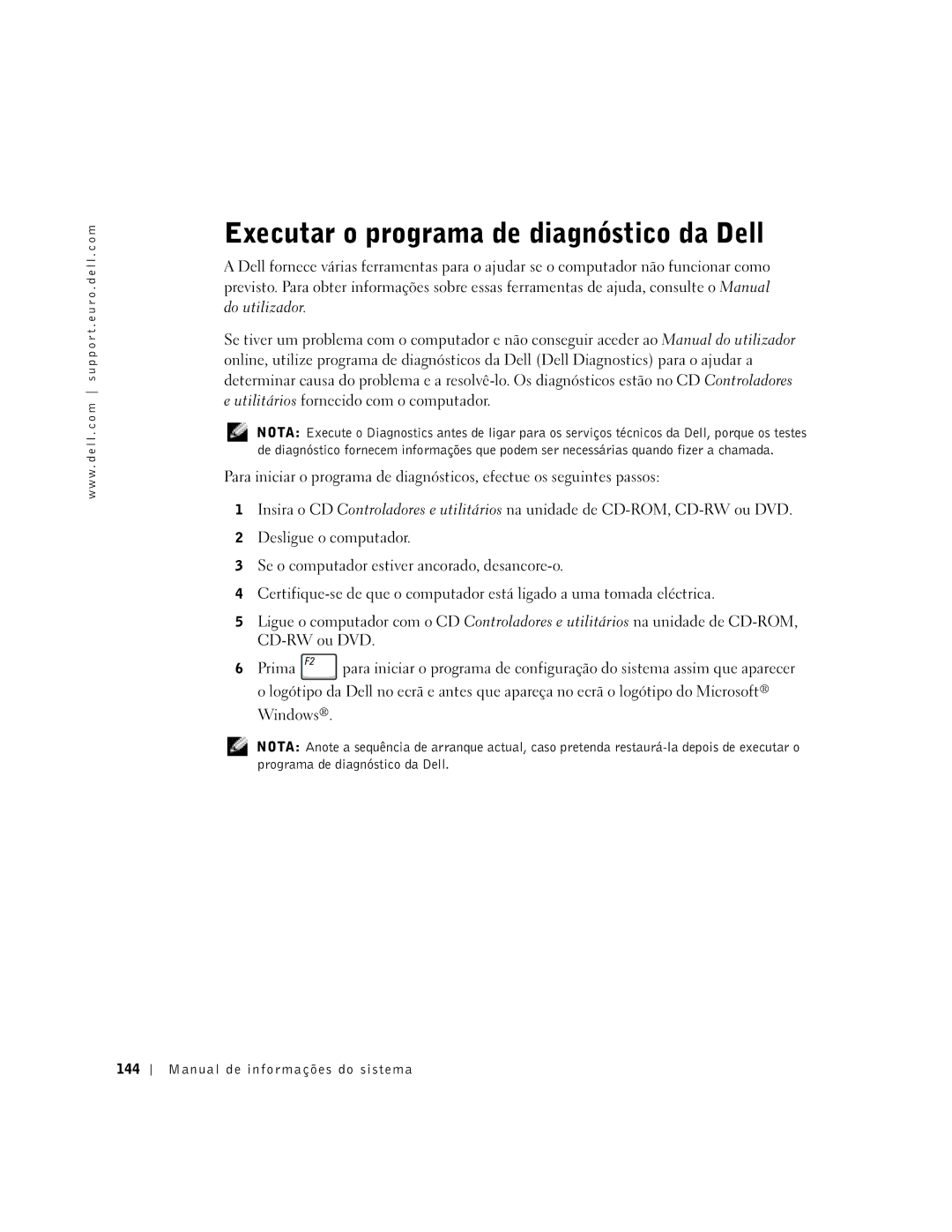 Dell C840 manual Executar o programa de diagnóstico da Dell, Windows 