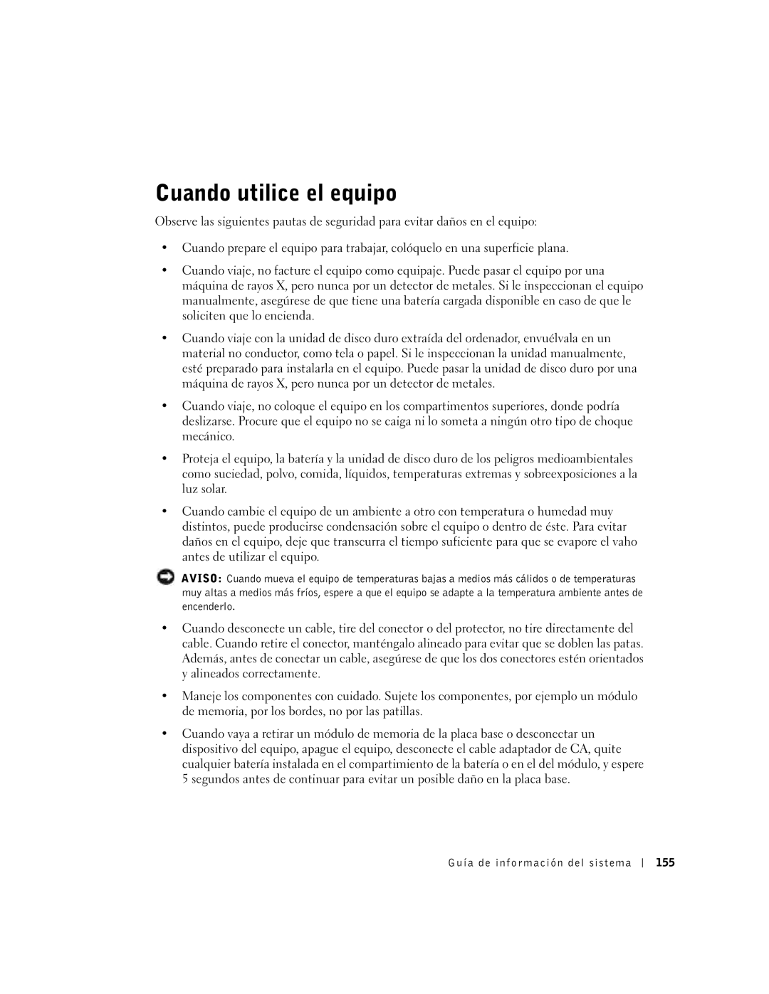 Dell C840 manual Cuando utilice el equipo, Guía de información del sistema 155 