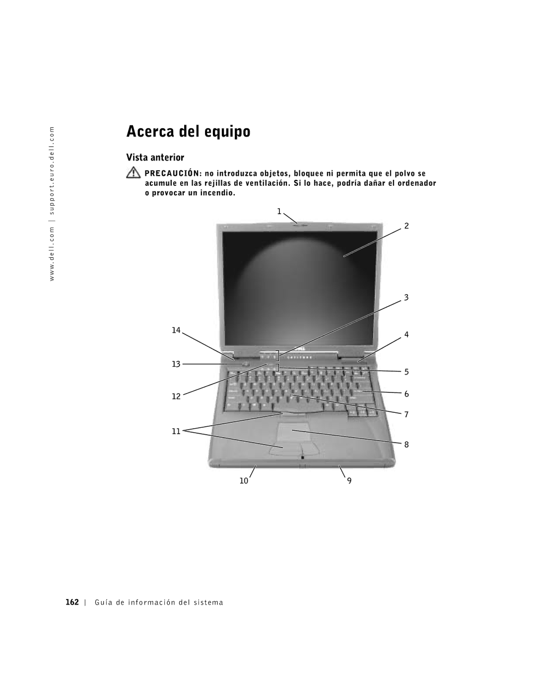 Dell C840 manual Acerca del equipo, Vista anterior 