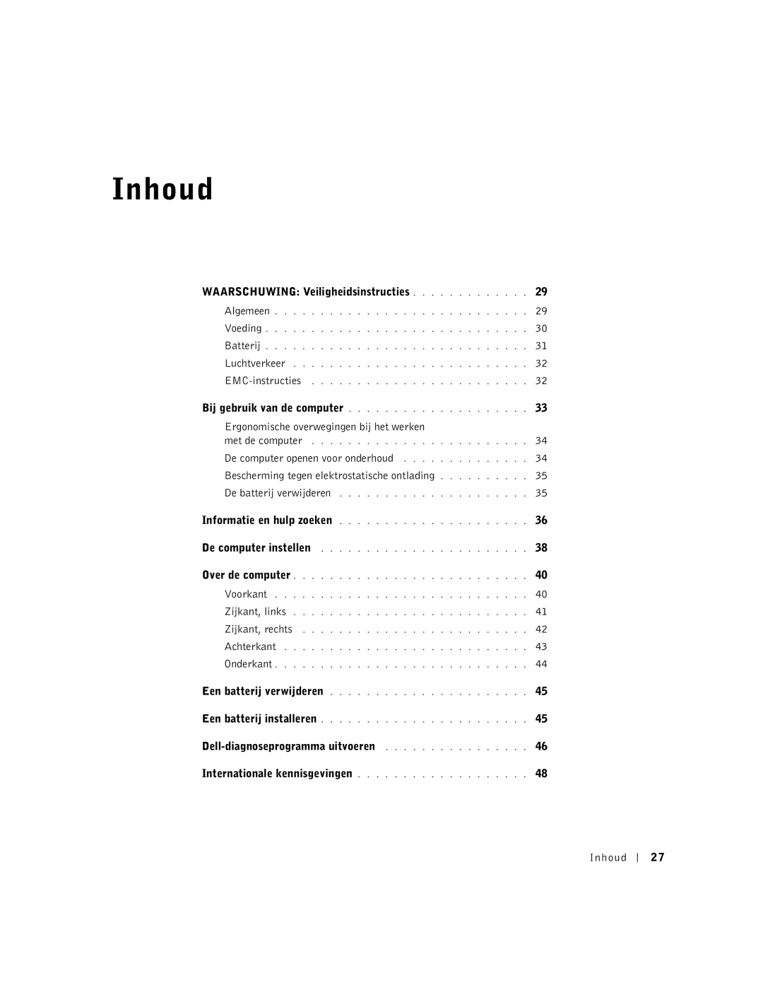 Dell C840 manual Waarschuwing Veiligheidsinstructies, Dell-diagnoseprogramma uitvoeren, Inhoud 