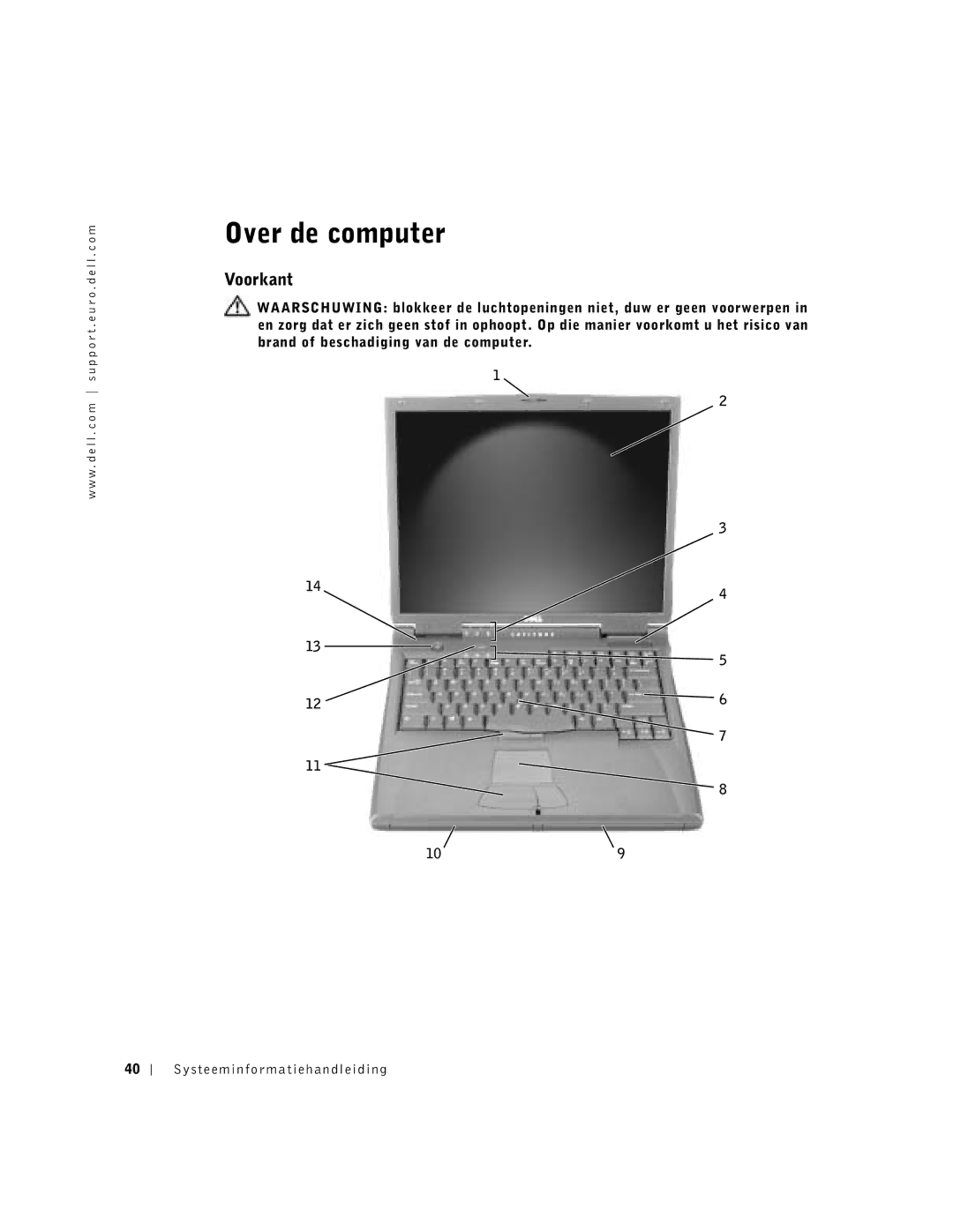 Dell C840 manual Over de computer, Voorkant 