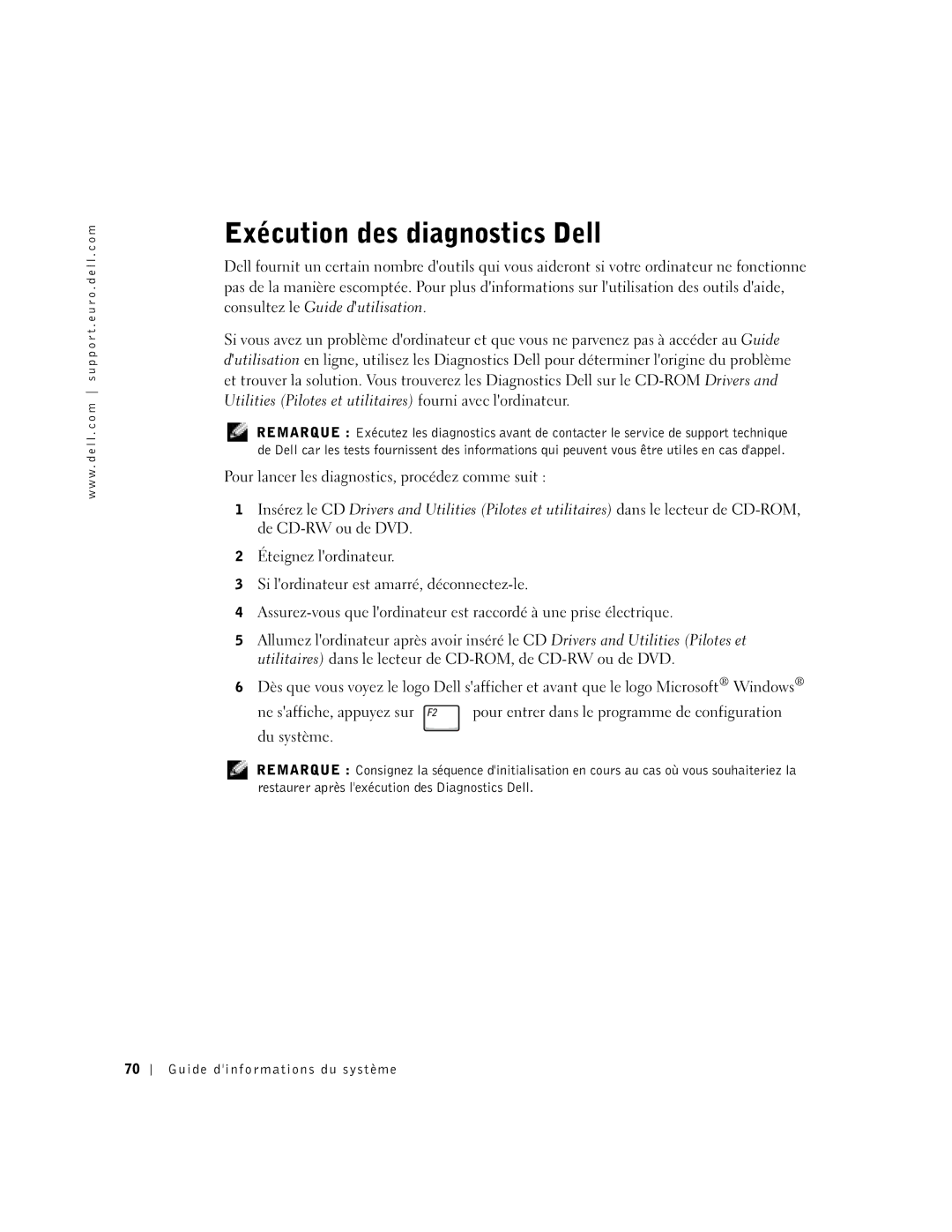 Dell C840 manual Exécution des diagnostics Dell 