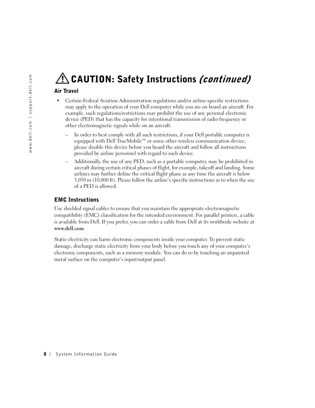 Dell C840 manual Air Travel, EMC Instructions 