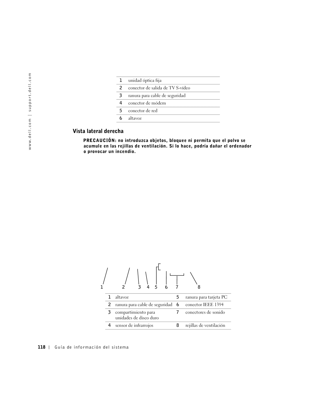 Dell C840 manual Vista lateral derecha 
