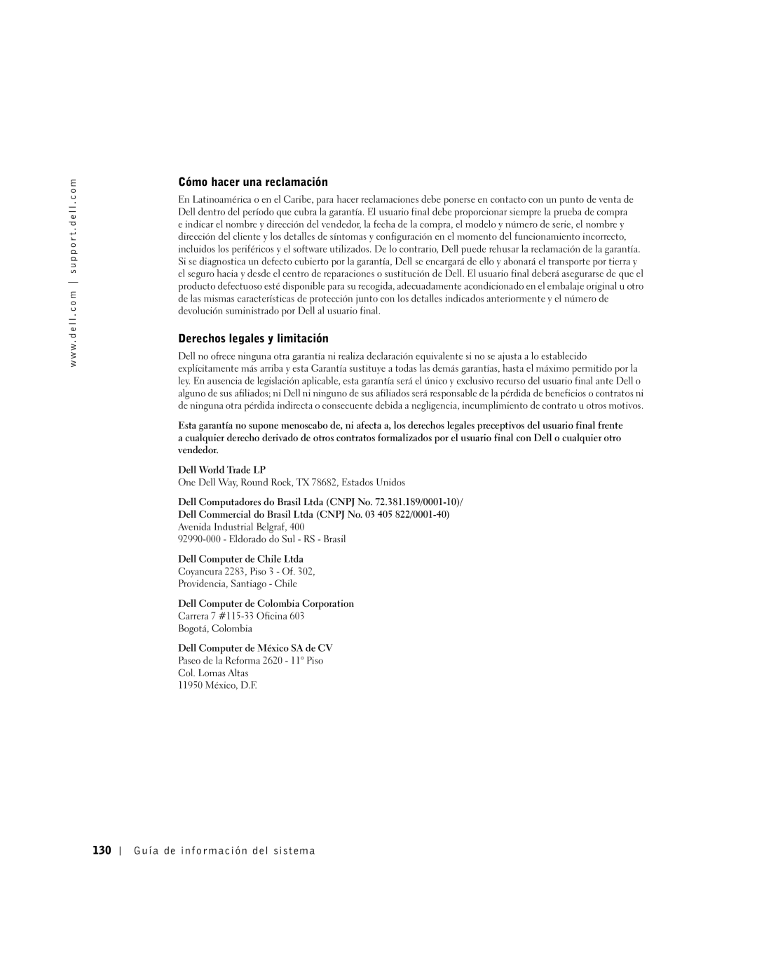 Dell C840 manual Cómo hacer una reclamación, Derechos legales y limitación 