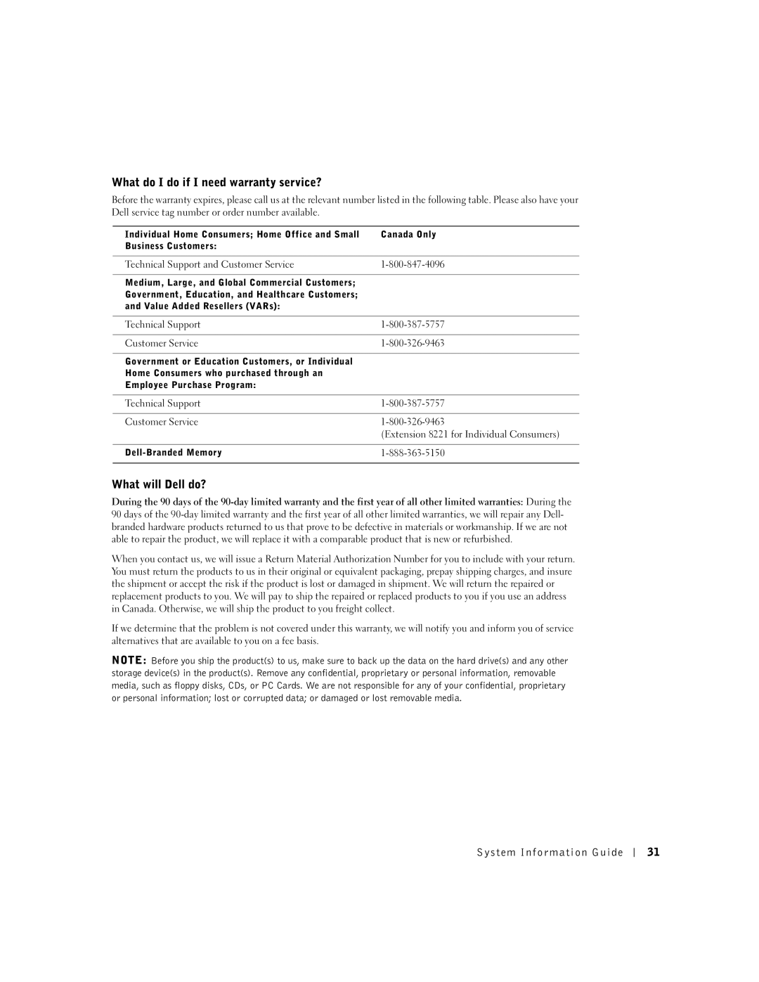 Dell C840 manual What do I do if I need warranty service? 