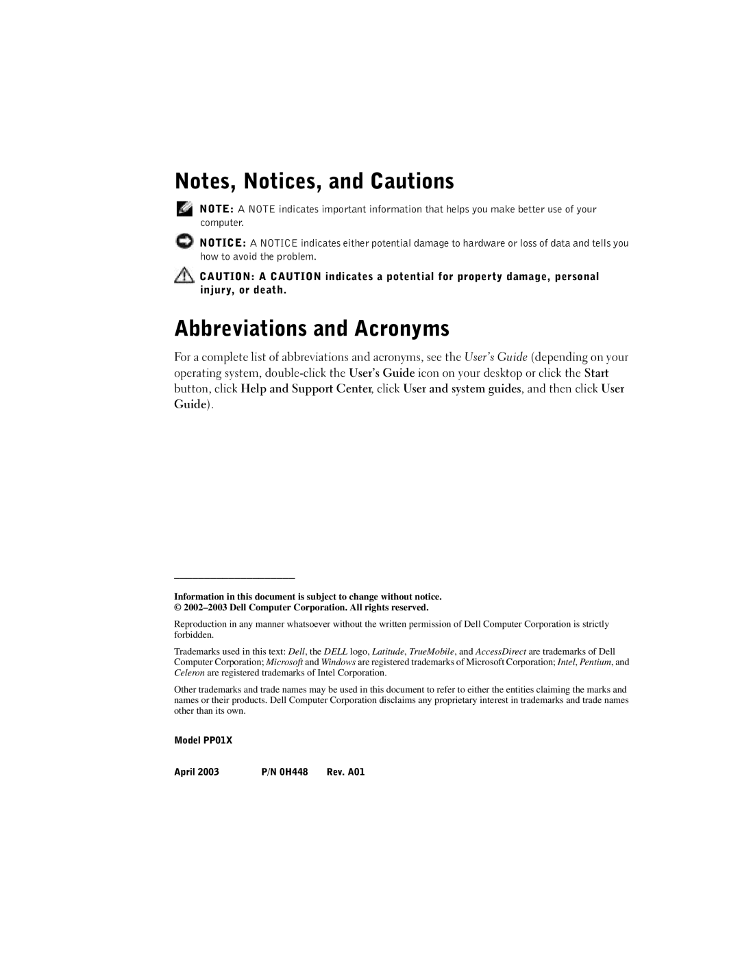 Dell C840 manual Abbreviations and Acronyms, Guide 