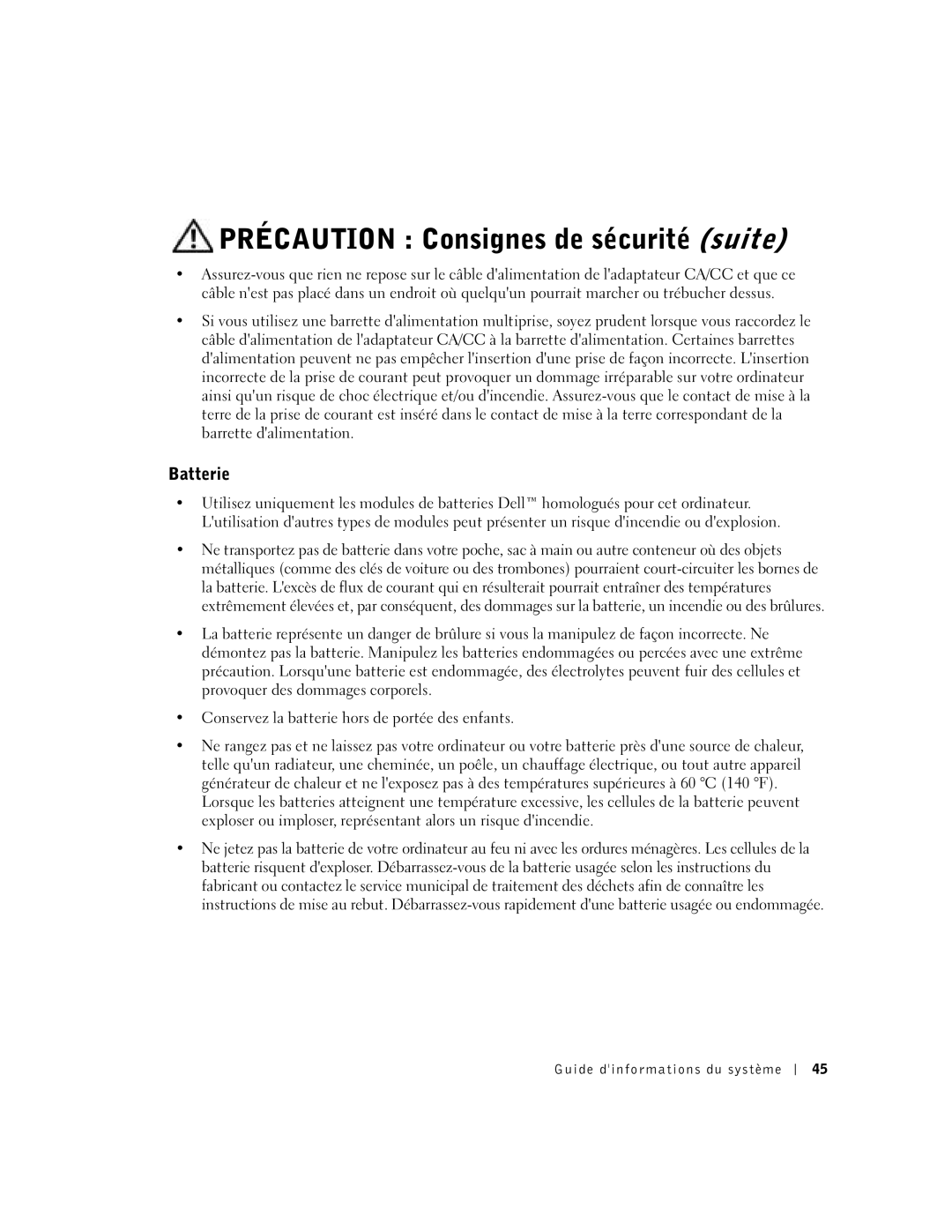 Dell C840 manual Batterie 
