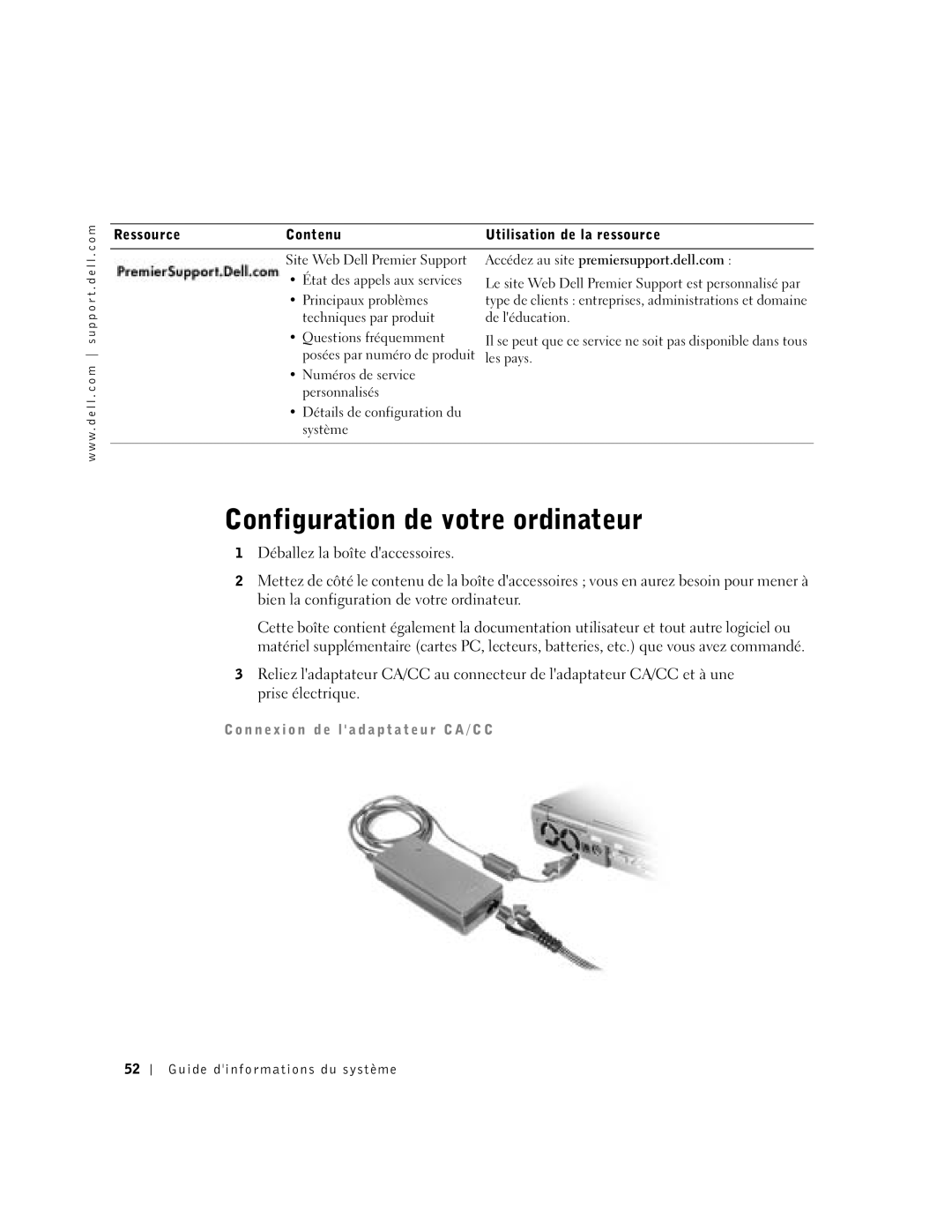 Dell C840 manual Configuration de votre ordinateur, Accédez au site premiersupport.dell.com 