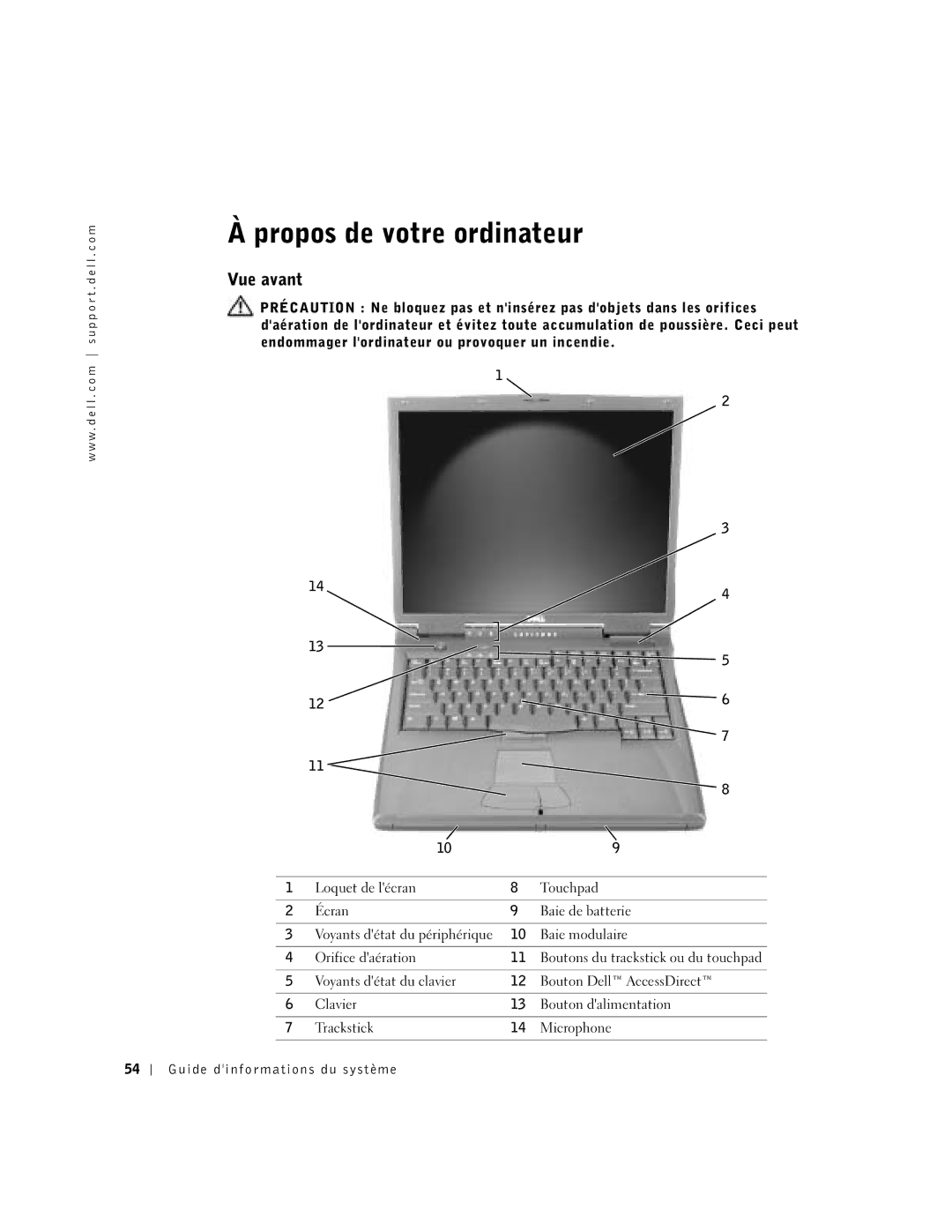 Dell C840 manual Propos de votre ordinateur, Vue avant 