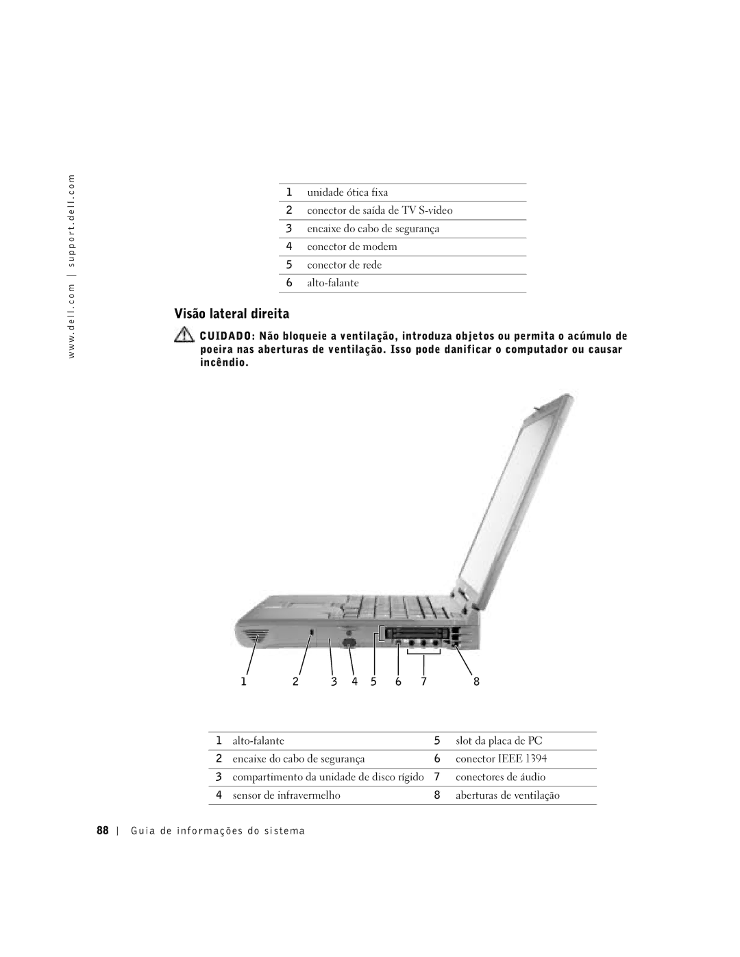 Dell C840 manual Visão lateral direita 