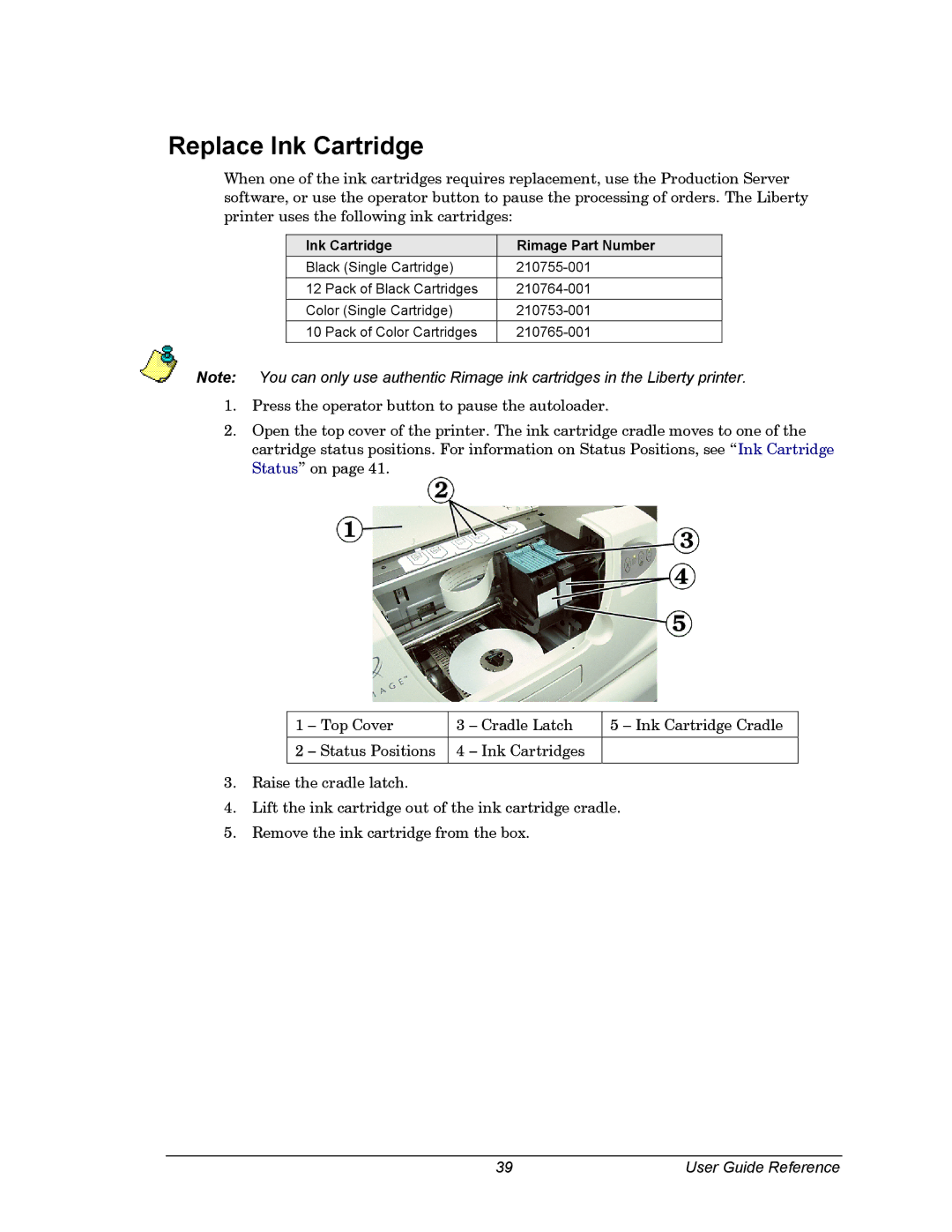 Dell CDPR3 manual Replace Ink Cartridge, Ink Cartridge Rimage Part Number 