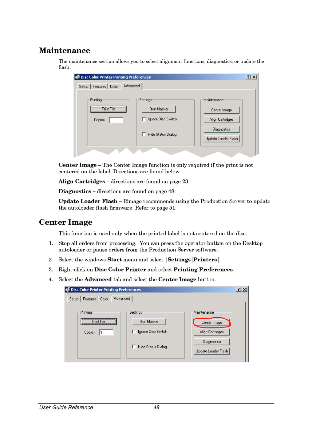 Dell CDPR3 manual Maintenance, Center Image 