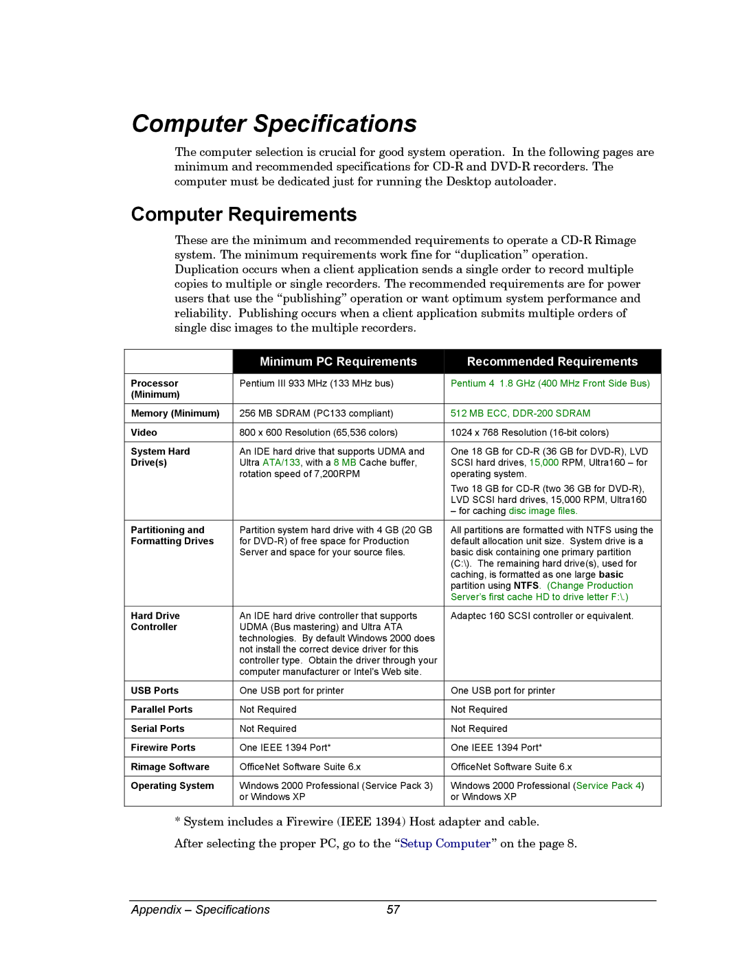 Dell CDPR3 manual Computer Specifications, Computer Requirements 