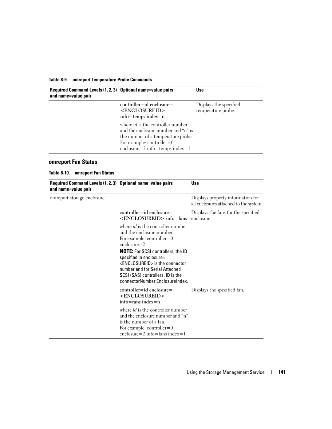 Dell Command Line Interface manual Omreport Fan Status, 141 