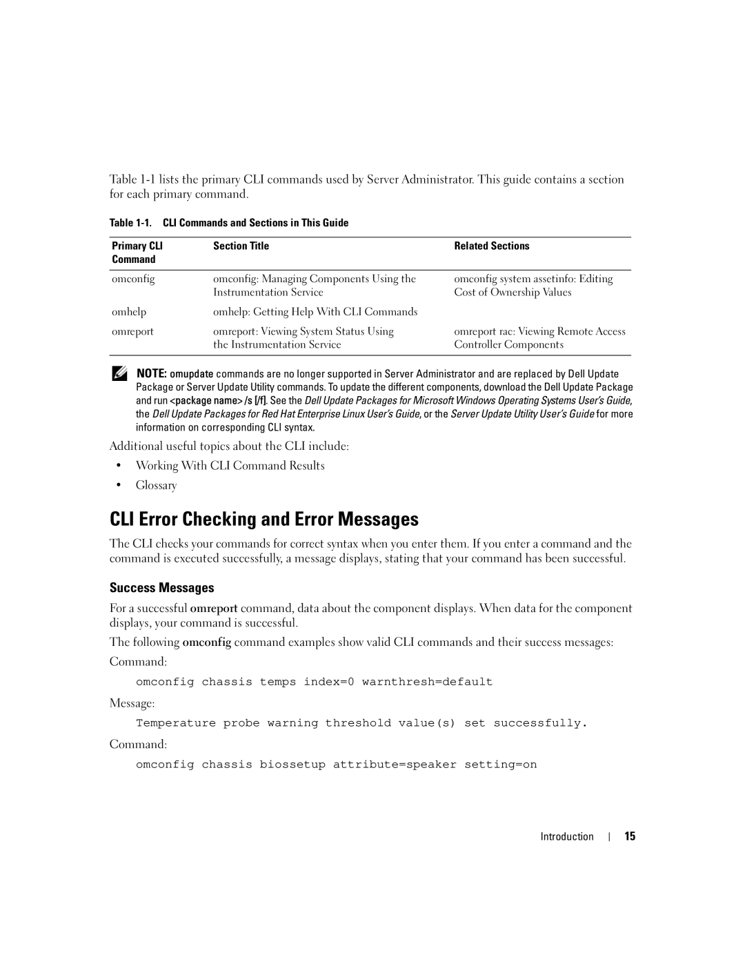 Dell Command Line Interface manual CLI Error Checking and Error Messages, Success Messages 