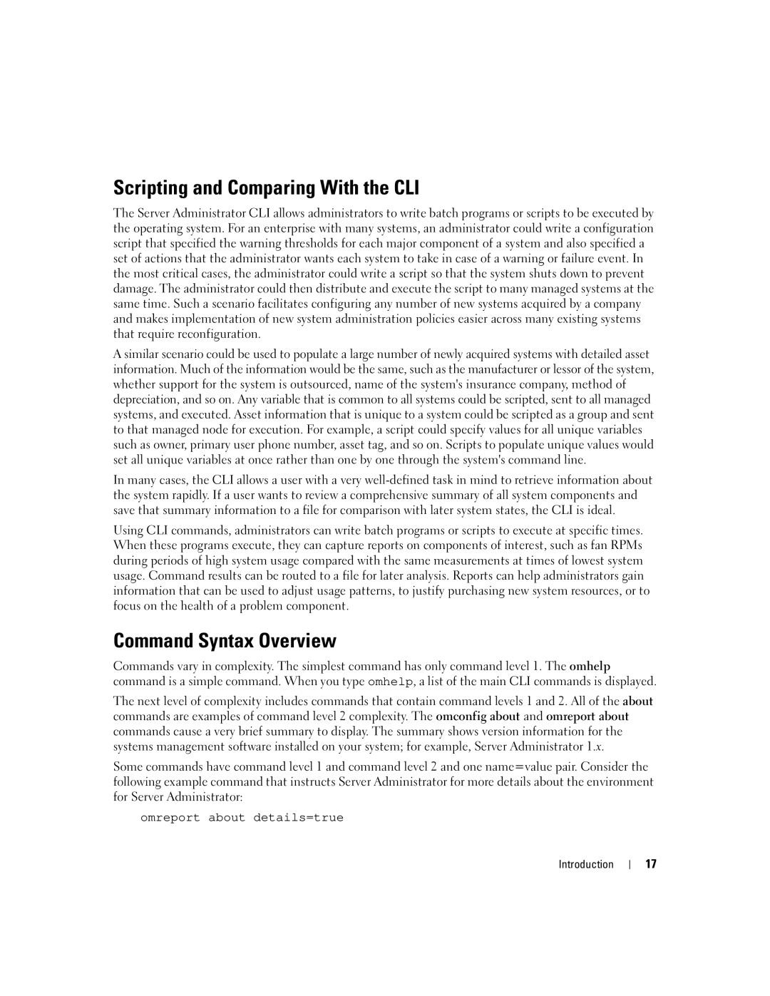 Dell Command Line Interface manual Scripting and Comparing With the CLI, Command Syntax Overview 