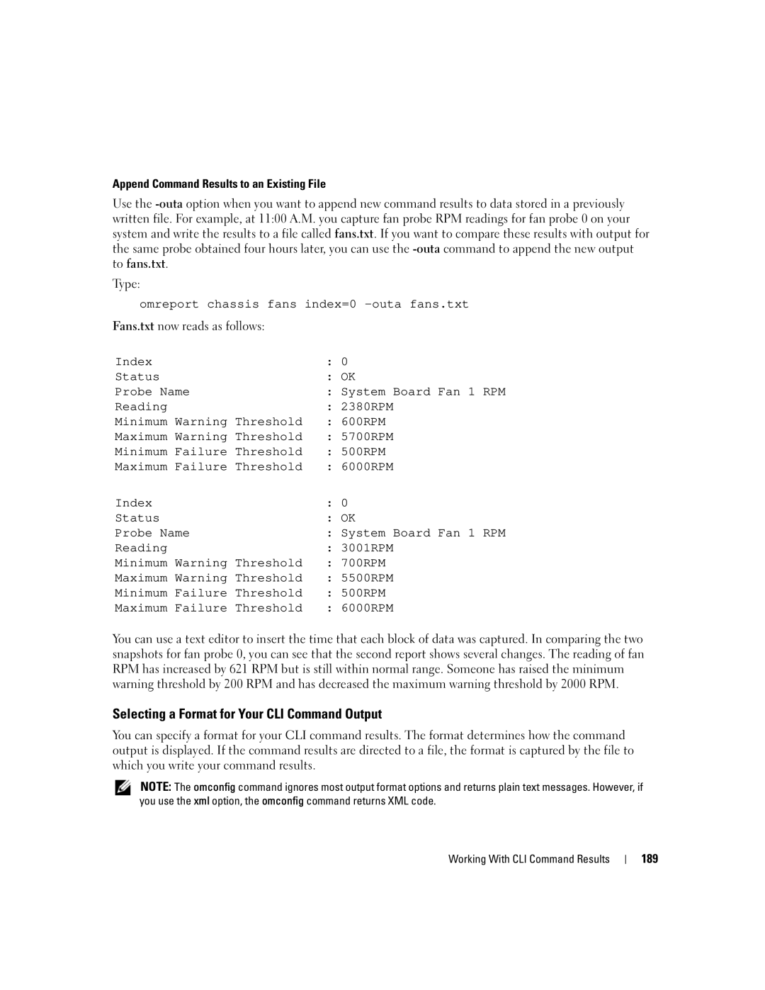 Dell Command Line Interface Selecting a Format for Your CLI Command Output, Append Command Results to an Existing File 