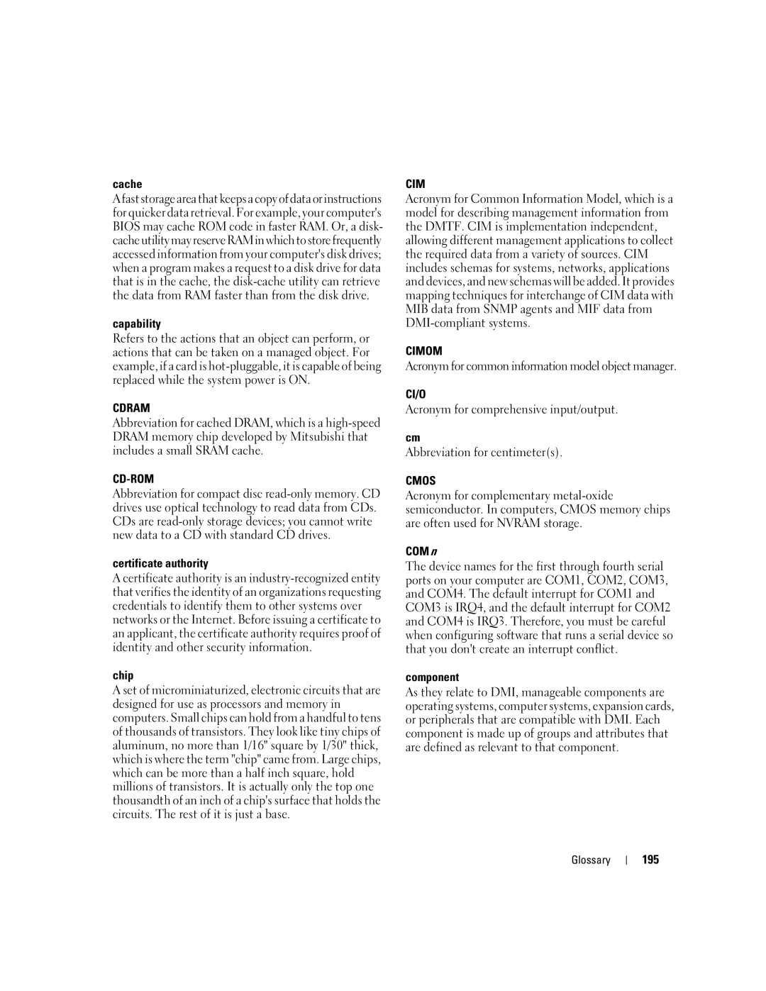 Dell Command Line Interface manual Cdram, Cd-Rom, Cimom, Ci/O, Cmos 