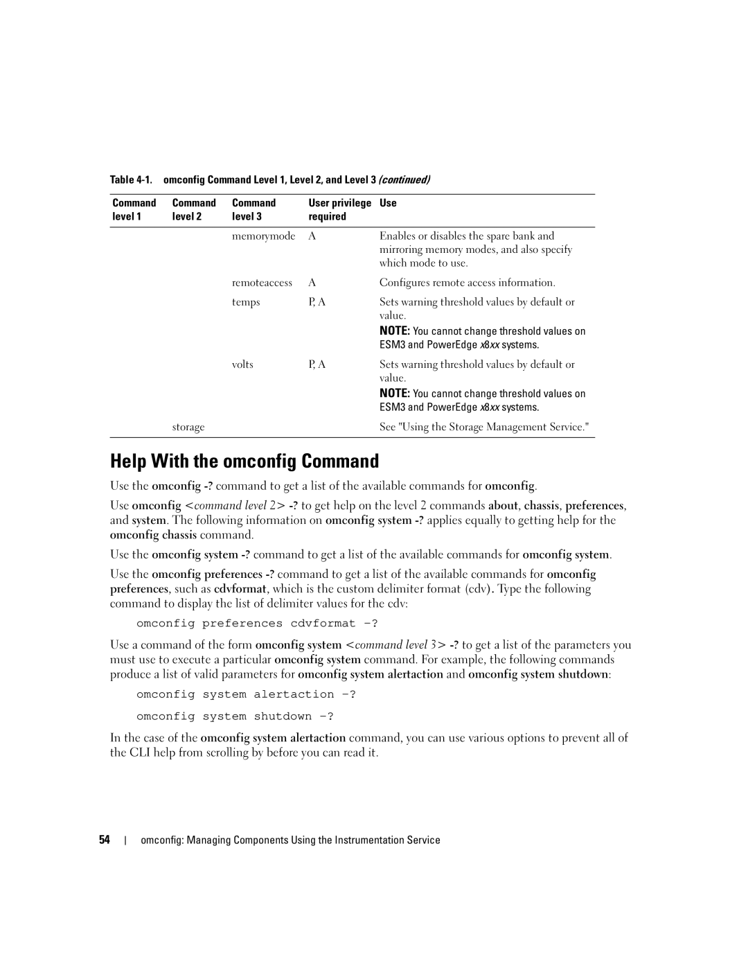 Dell Command Line Interface manual Help With the omconfig Command 