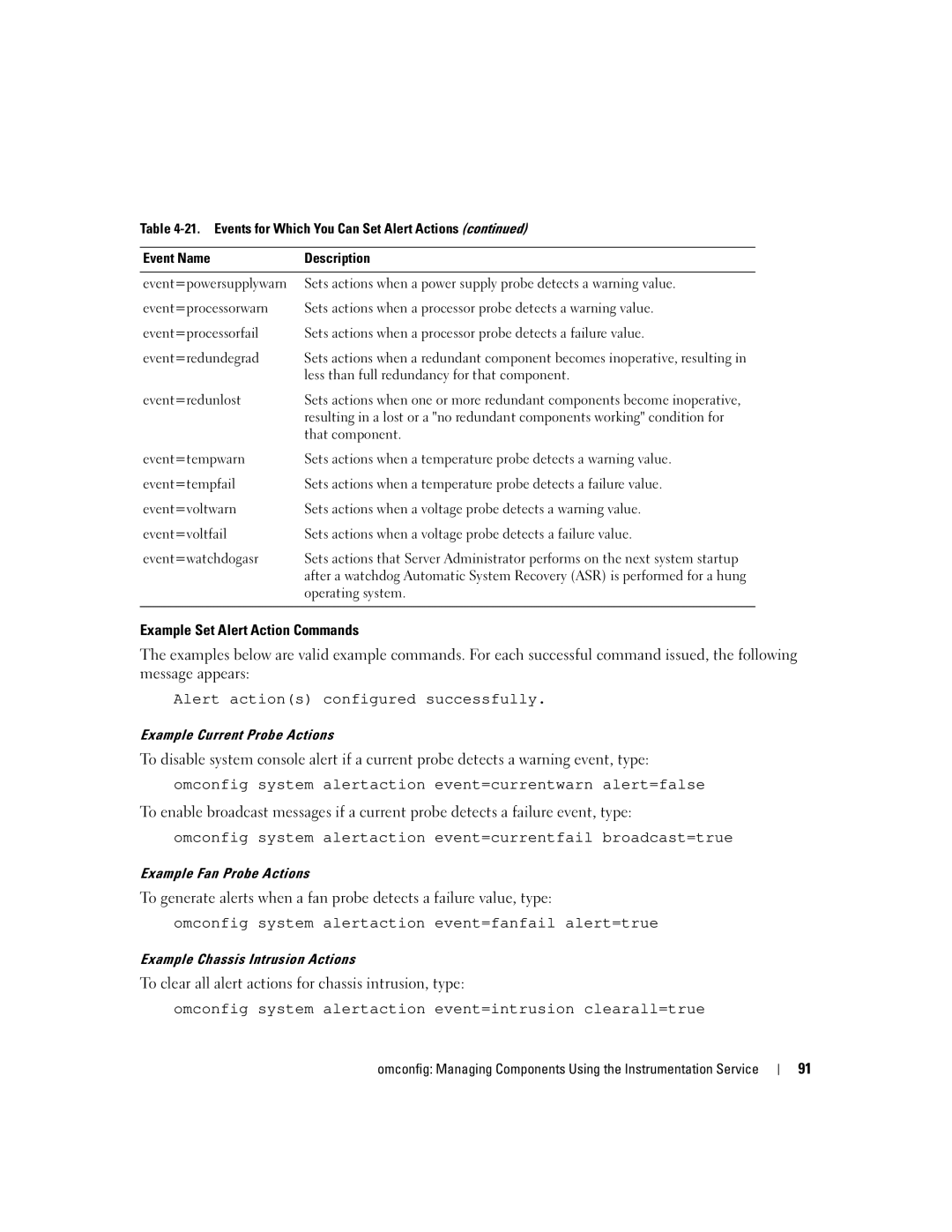 Dell Command Line Interface manual Example Set Alert Action Commands 