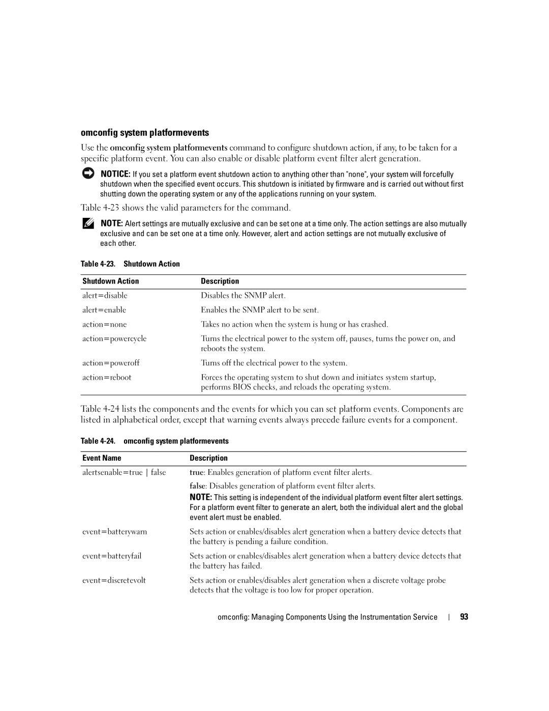 Dell Command Line Interface manual Omconfig system platformevents 