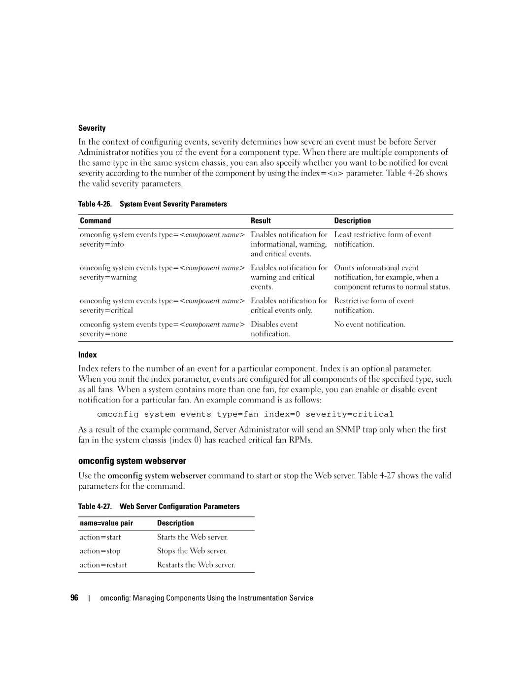 Dell Command Line Interface manual Omconfig system webserver 