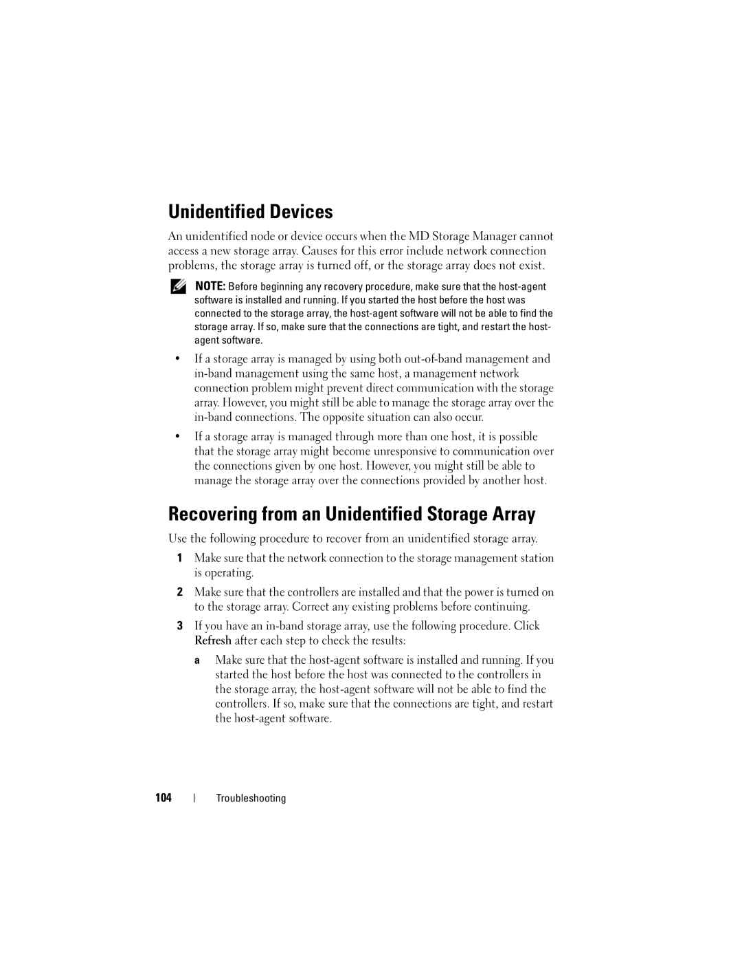 Dell Computer Drive manual Unidentified Devices, Recovering from an Unidentified Storage Array 