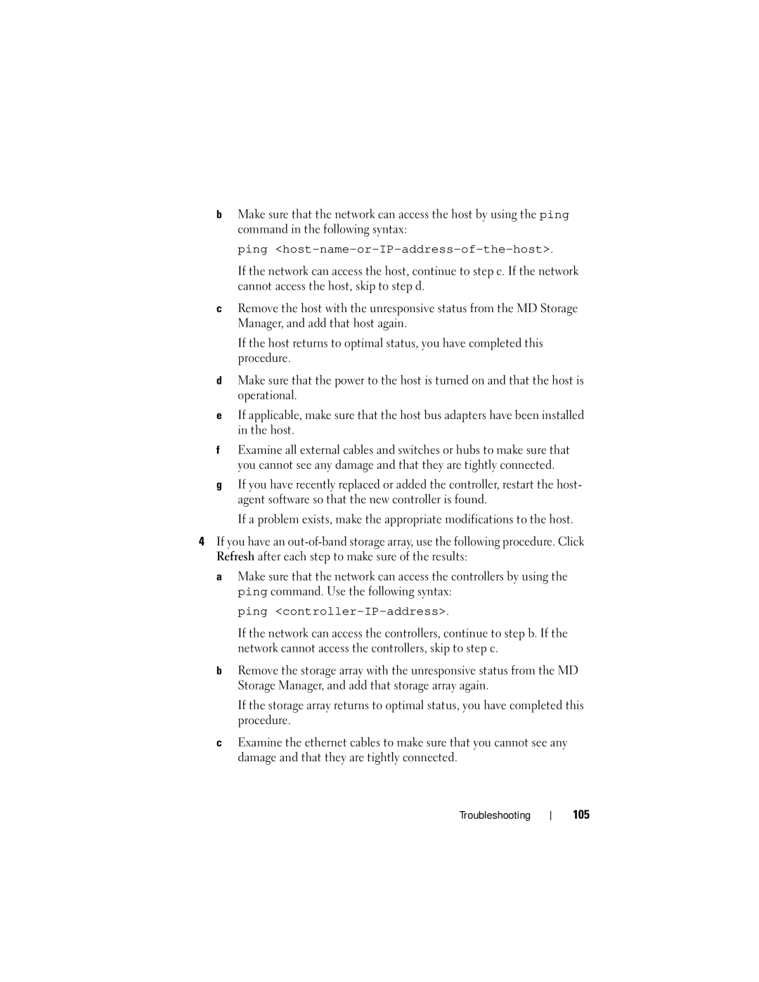 Dell Computer Drive manual Ping host-name-or-IP-address-of-the-host, 105 