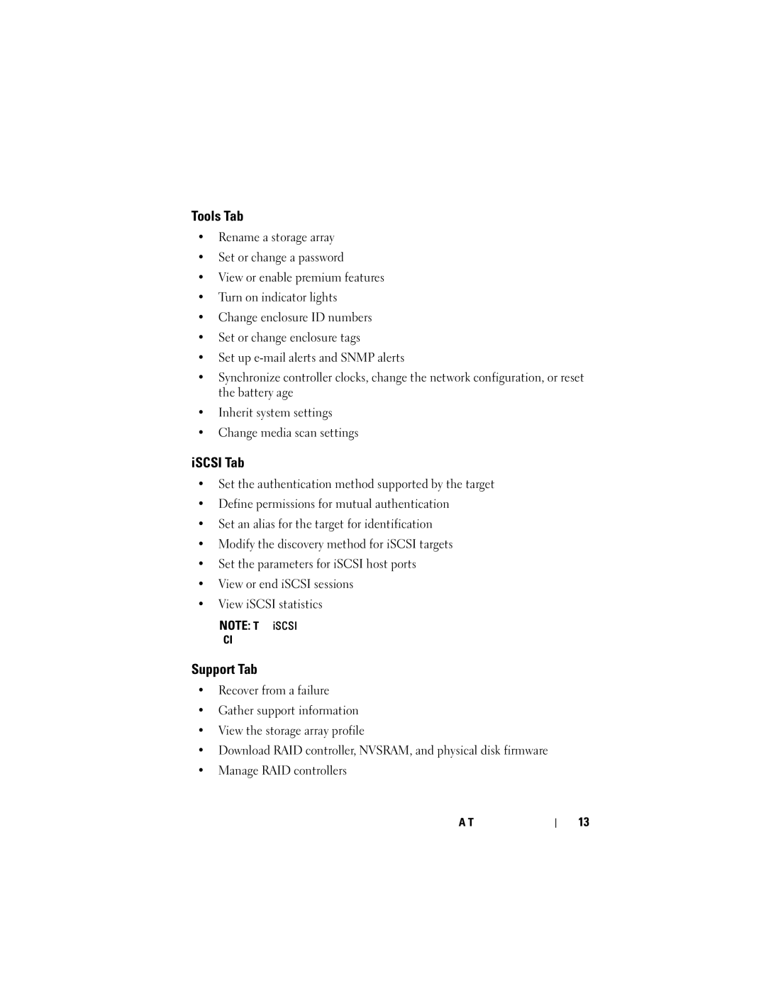 Dell Computer Drive manual Tools Tab, ISCSI Tab, Support Tab 