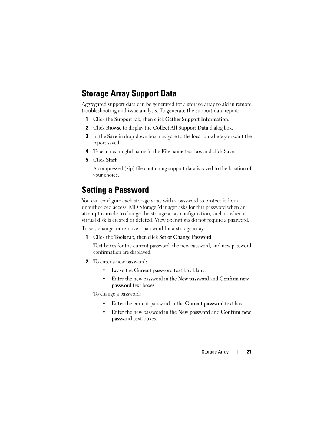 Dell Computer Drive manual Storage Array Support Data, Setting a Password 