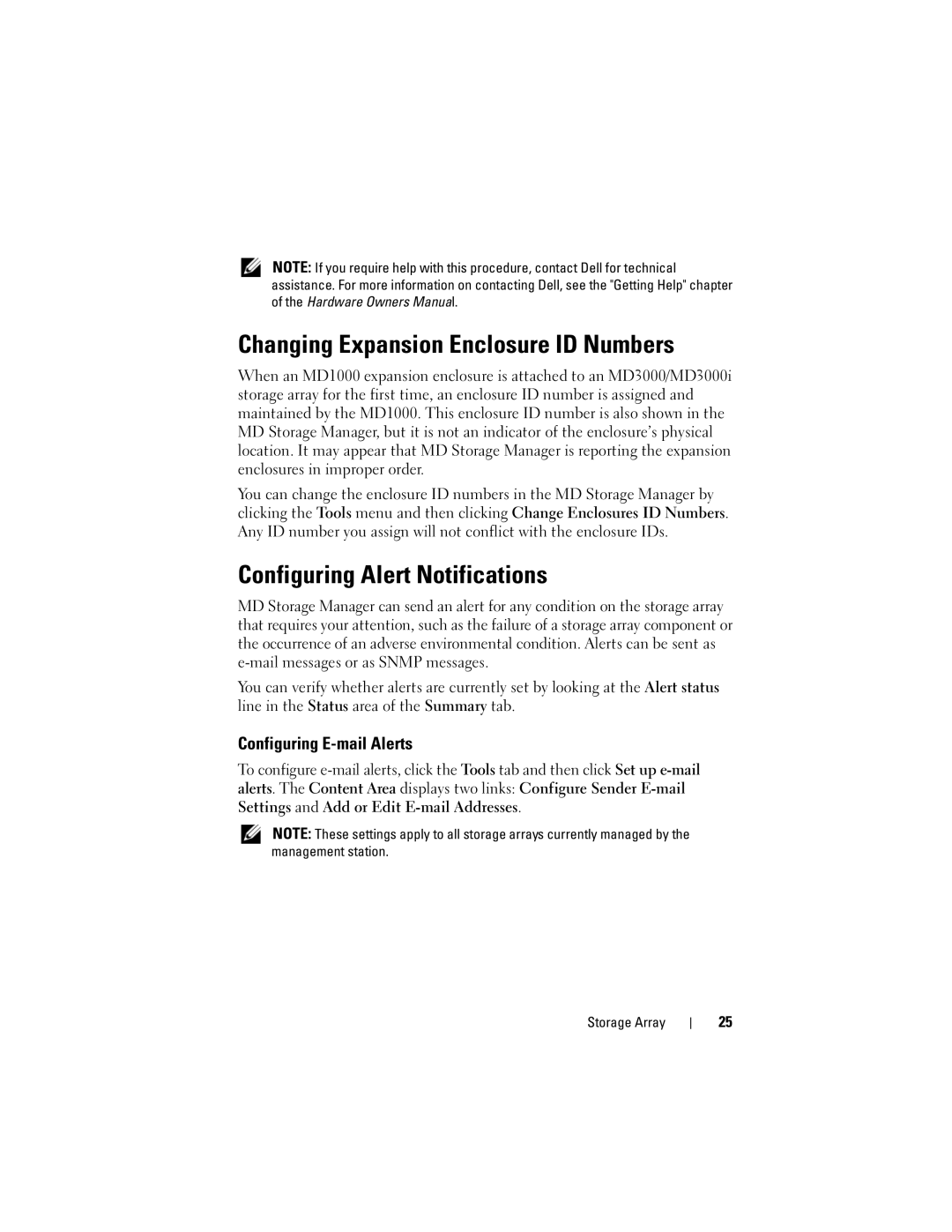 Dell Computer Drive Changing Expansion Enclosure ID Numbers, Configuring Alert Notifications, Configuring E-mail Alerts 