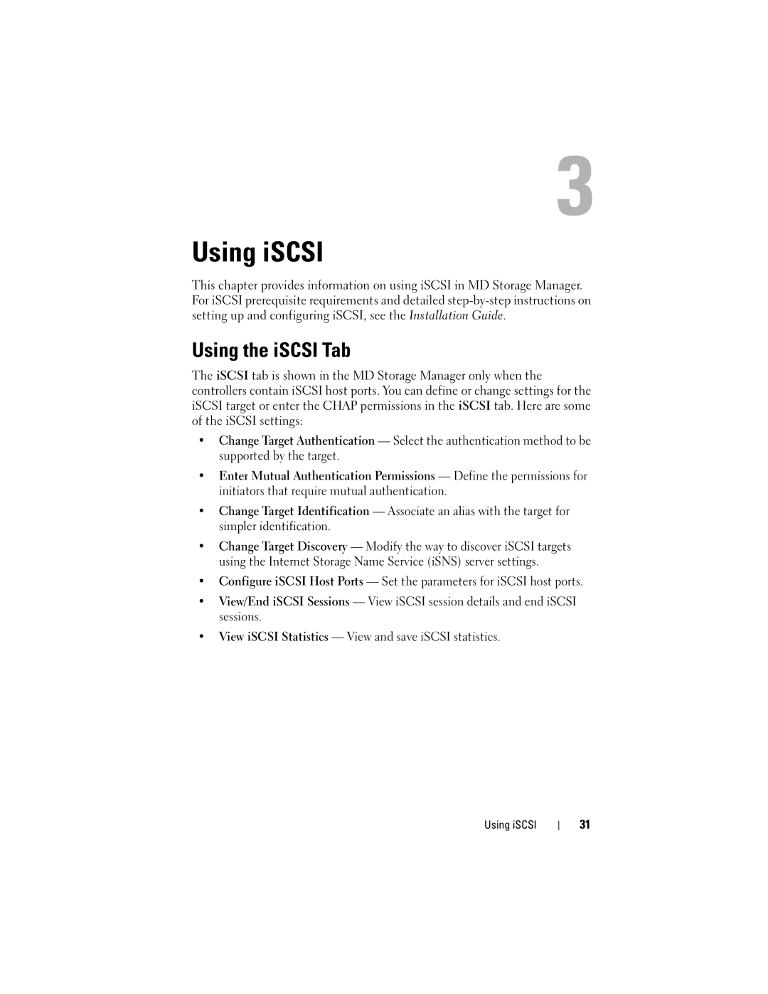 Dell Computer Drive manual Using iSCSI, Using the iSCSI Tab 