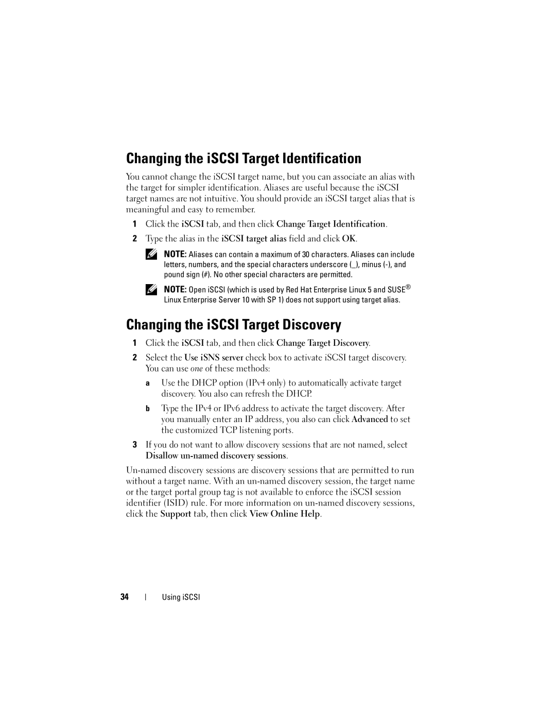 Dell Computer Drive manual Changing the iSCSI Target Identification, Changing the iSCSI Target Discovery 