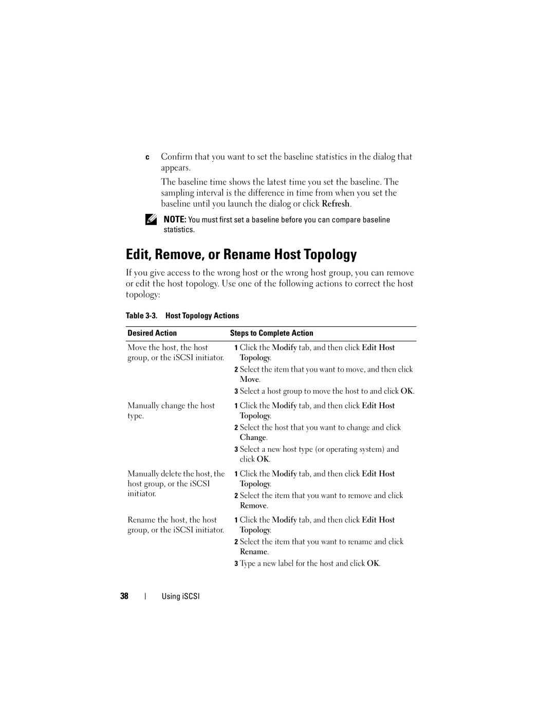 Dell Computer Drive manual Edit, Remove, or Rename Host Topology 