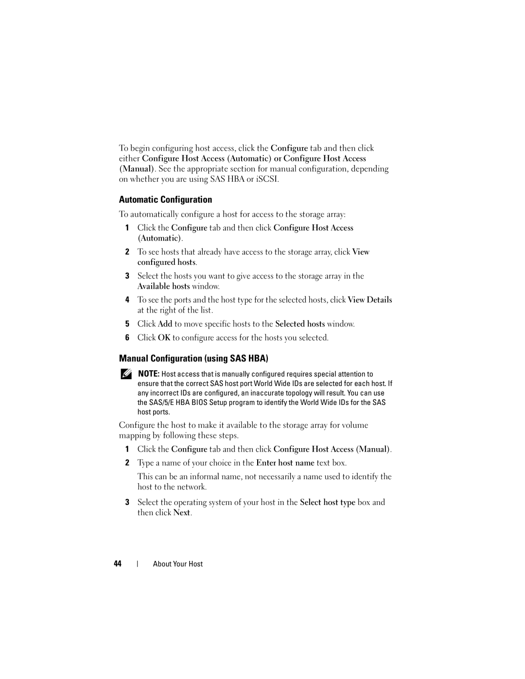 Dell Computer Drive manual Automatic Configuration, Manual Configuration using SAS HBA 