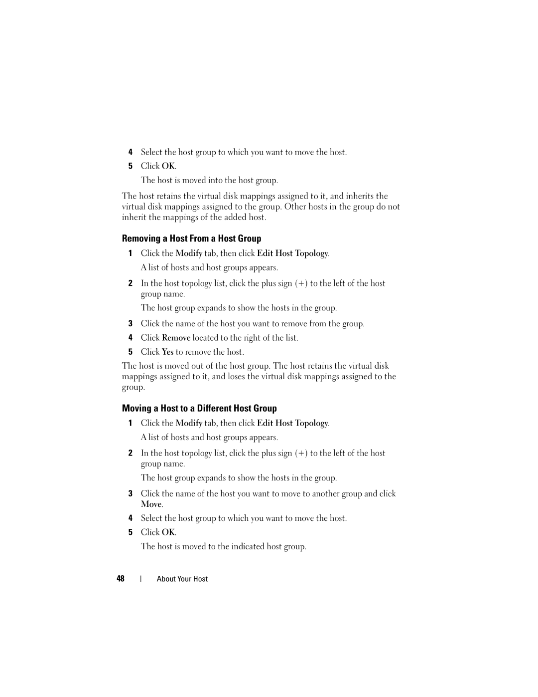 Dell Computer Drive manual Removing a Host From a Host Group, Moving a Host to a Different Host Group 