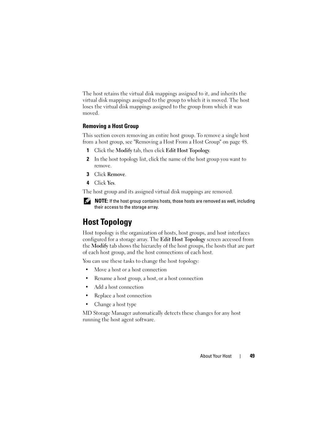 Dell Computer Drive manual Host Topology, Removing a Host Group 