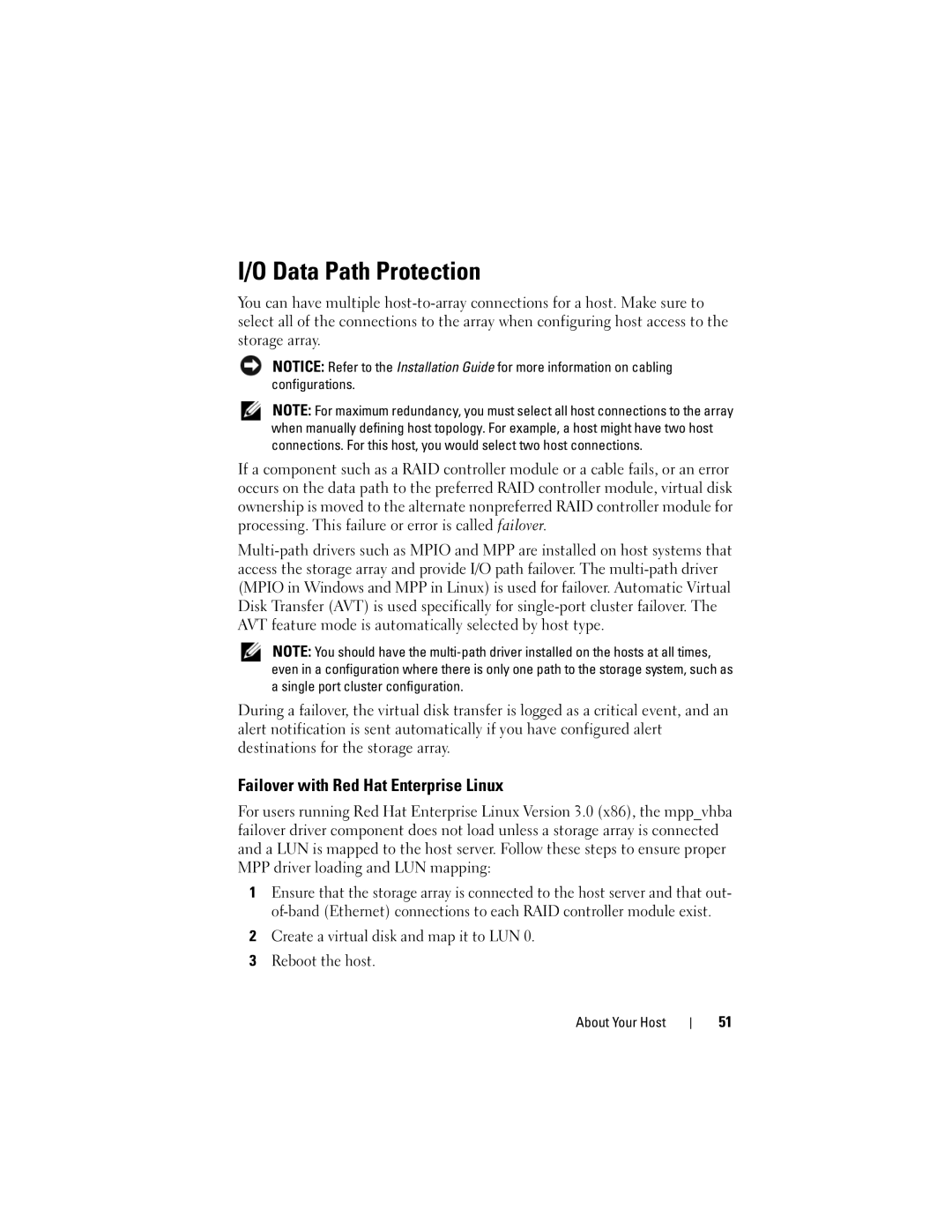 Dell Computer Drive manual Data Path Protection, Failover with Red Hat Enterprise Linux 