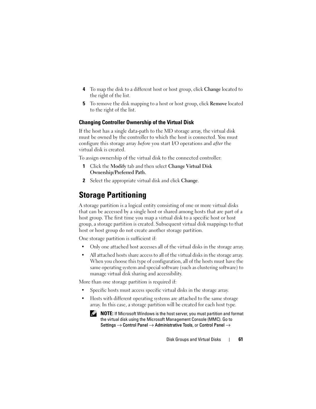 Dell Computer Drive manual Storage Partitioning, Changing Controller Ownership of the Virtual Disk 