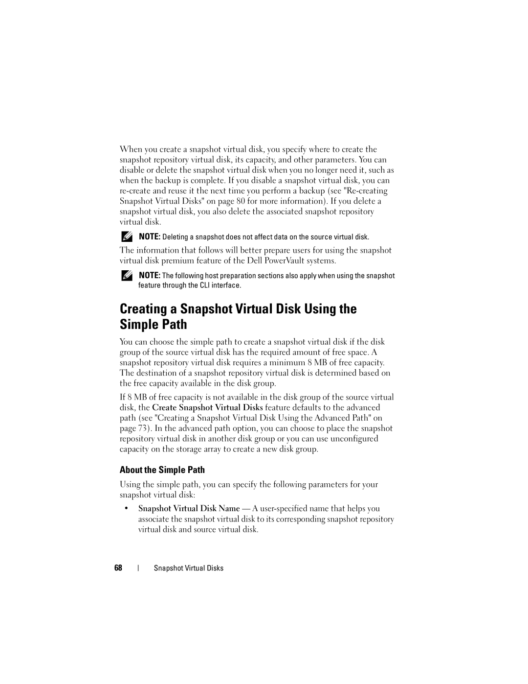 Dell Computer Drive manual Creating a Snapshot Virtual Disk Using the Simple Path, About the Simple Path 