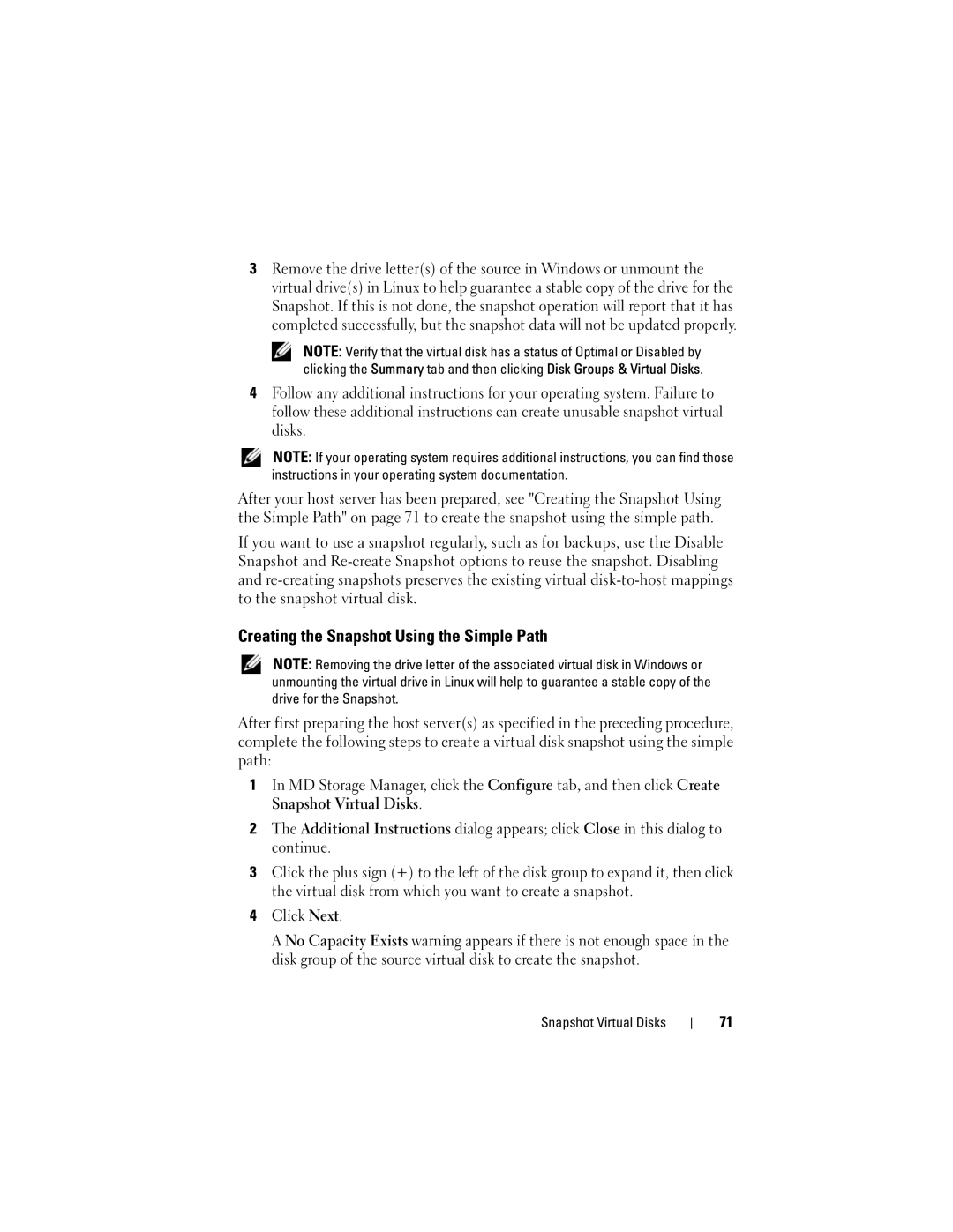 Dell Computer Drive manual Creating the Snapshot Using the Simple Path 