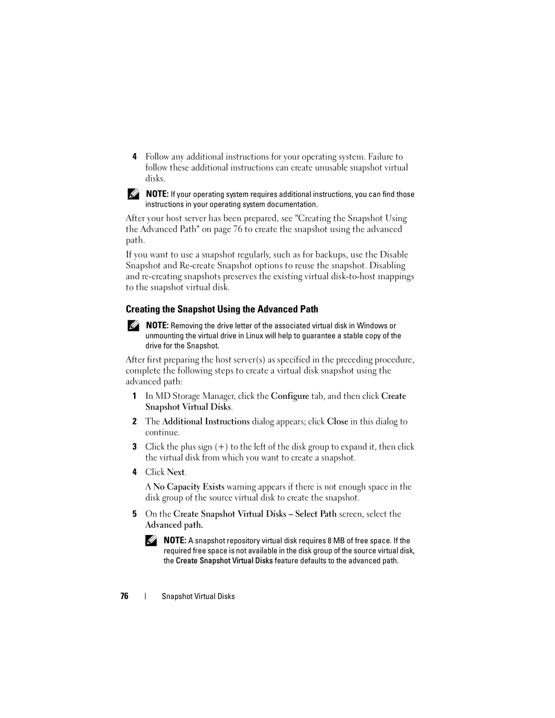 Dell Computer Drive manual Creating the Snapshot Using the Advanced Path 