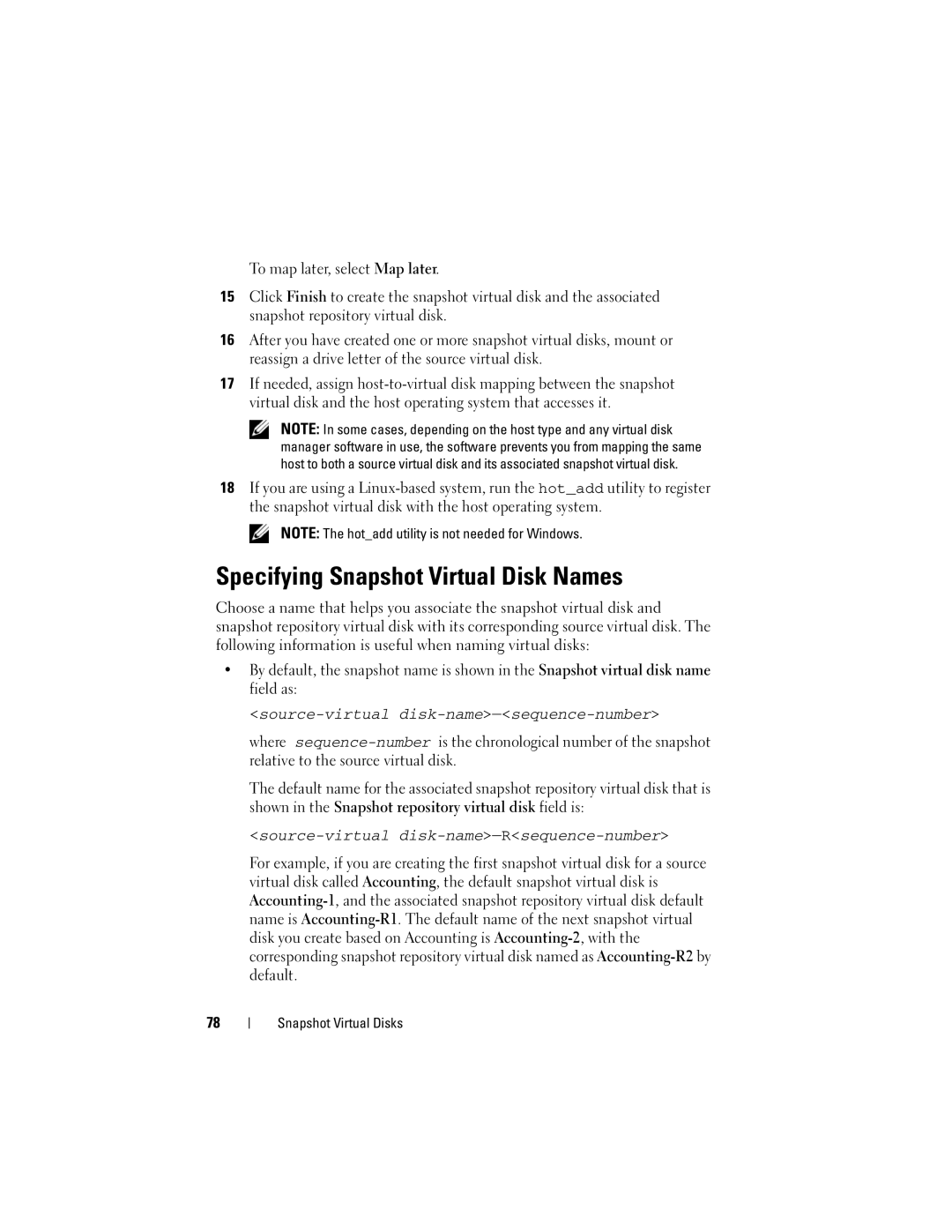 Dell Computer Drive manual Specifying Snapshot Virtual Disk Names, Source-virtual disk-name-sequence-number 