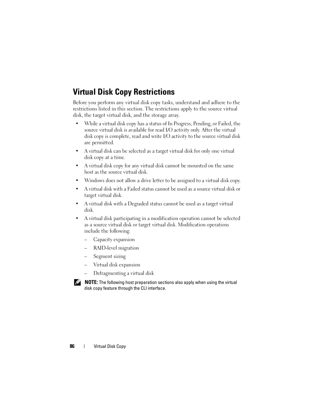 Dell Computer Drive manual Virtual Disk Copy Restrictions 