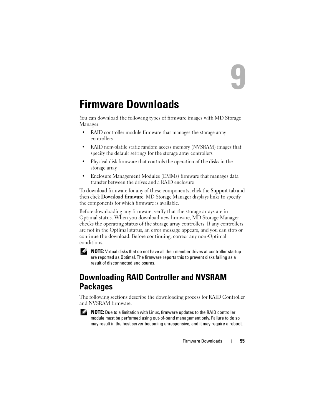 Dell Computer Drive manual Firmware Downloads, Downloading RAID Controller and Nvsram Packages 