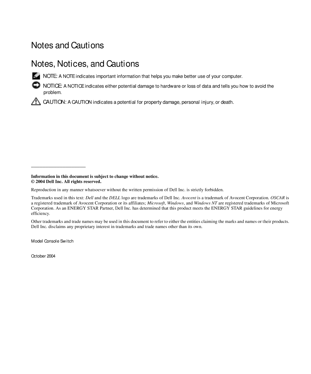 Dell manual Model Console Switch October 