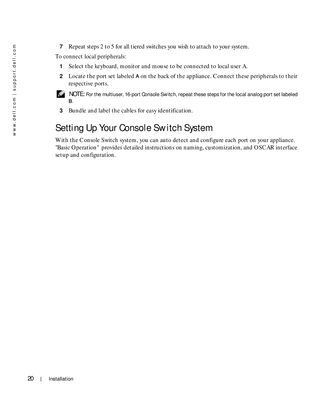 Dell manual Setting Up Your Console Switch System 