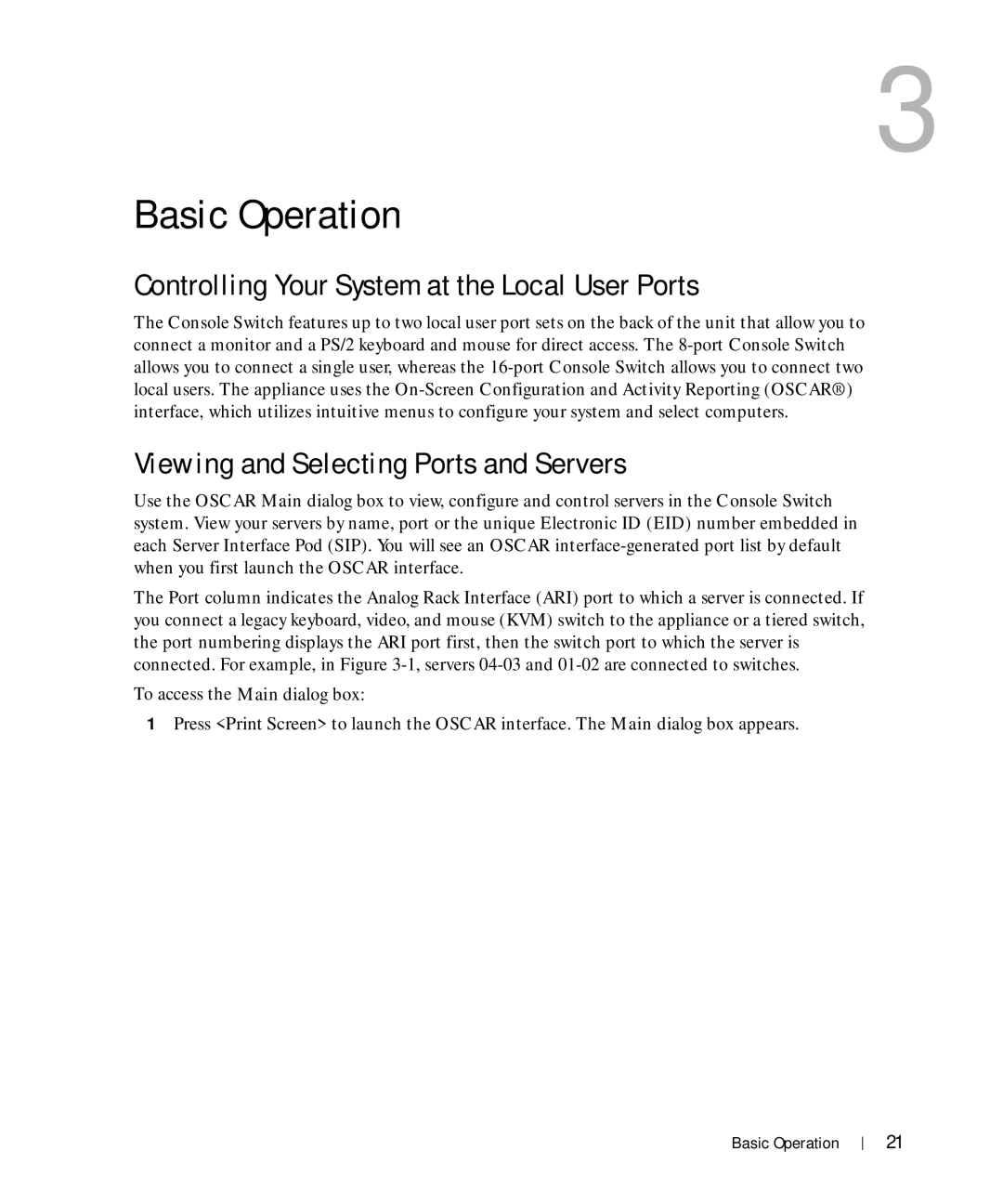 Dell Console Switch manual Controlling Your System at the Local User Ports, Viewing and Selecting Ports and Servers 