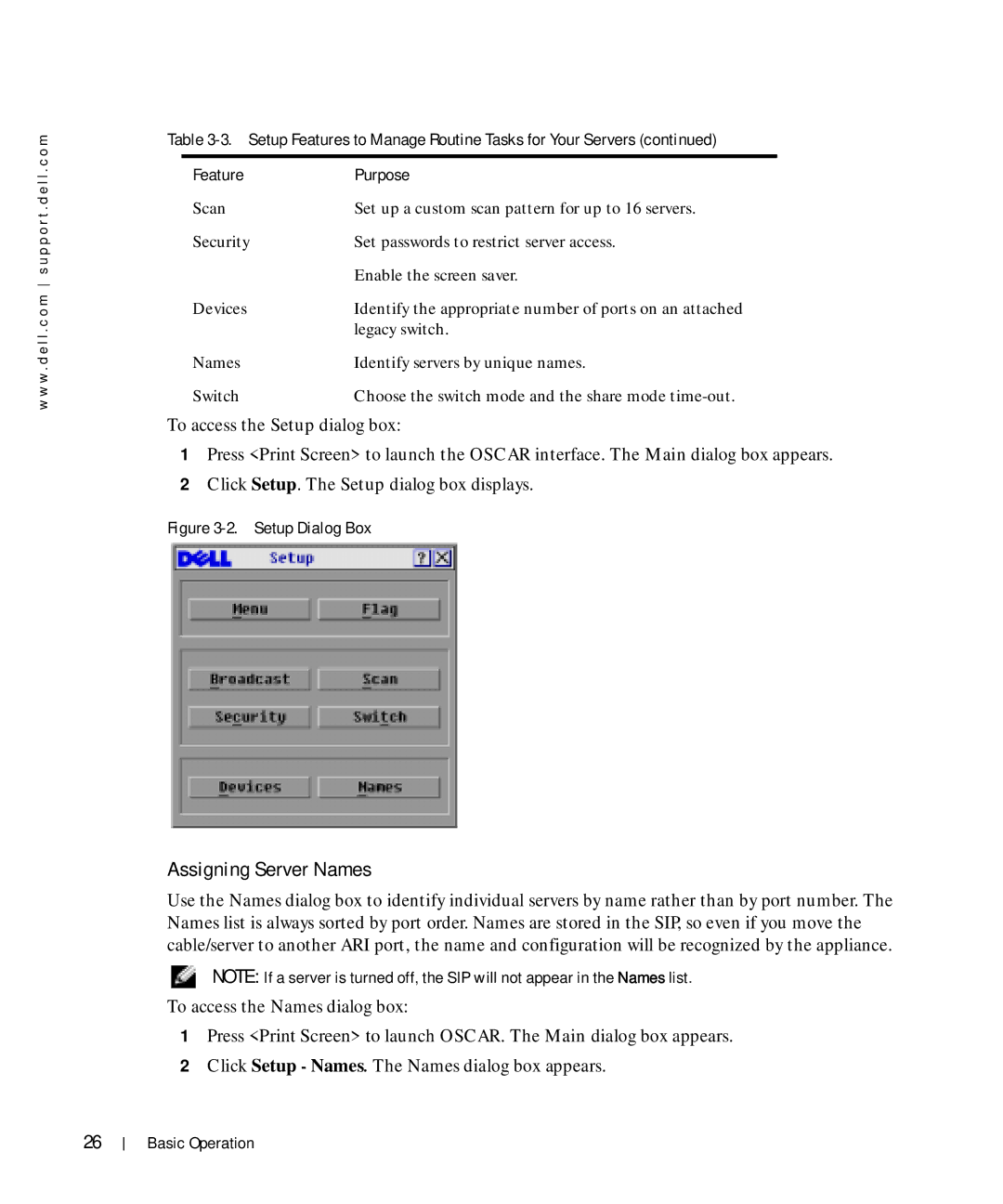 Dell Console Switch manual Assigning Server Names, Setup Dialog Box 